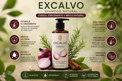 EXCALVO™ Shampoo Natural — Fortalece, Reduce la Caída y Revitaliza tu Cabello